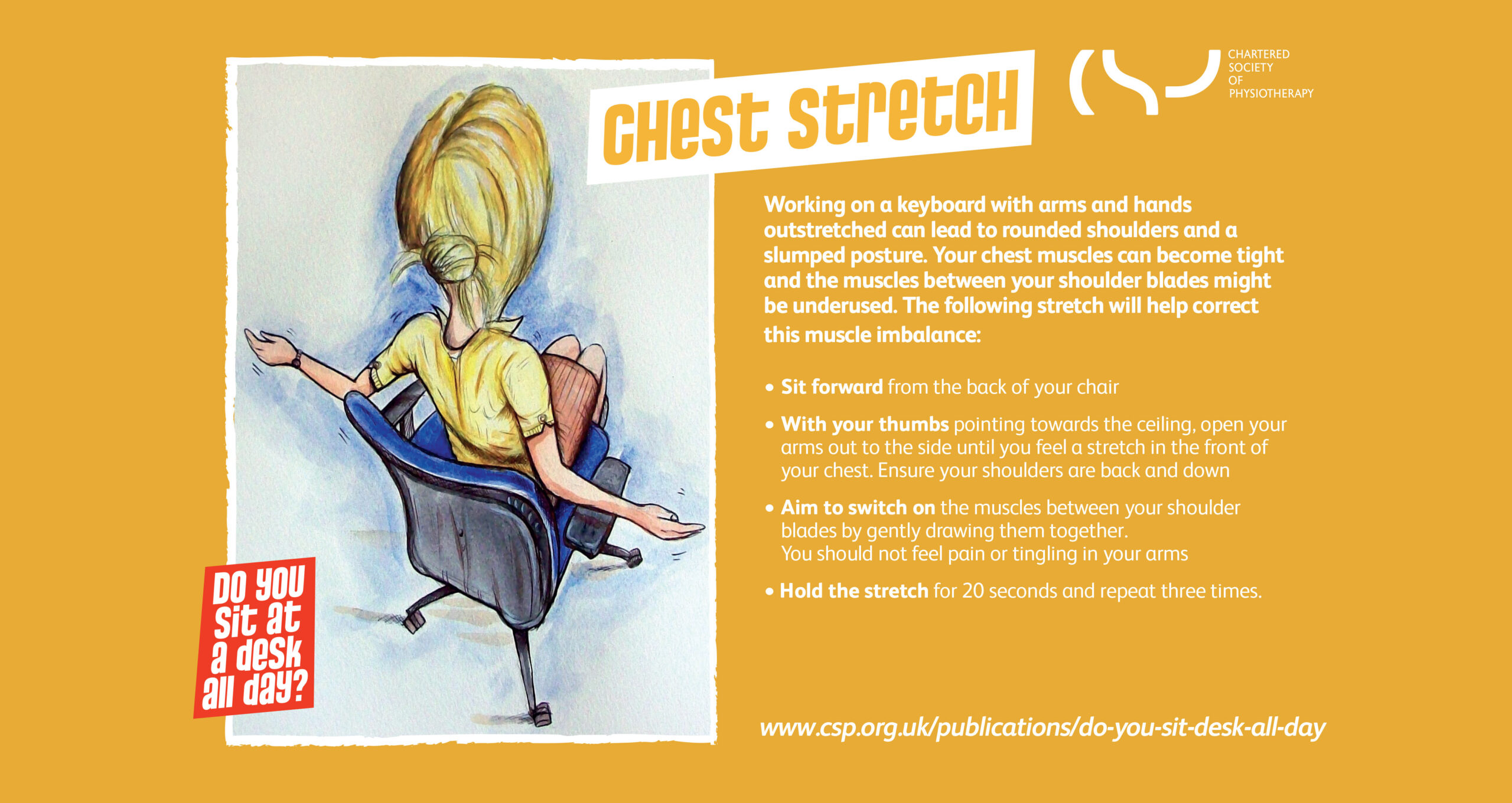 Chartered society of physiotherapy exercise card for the Chest Stretch