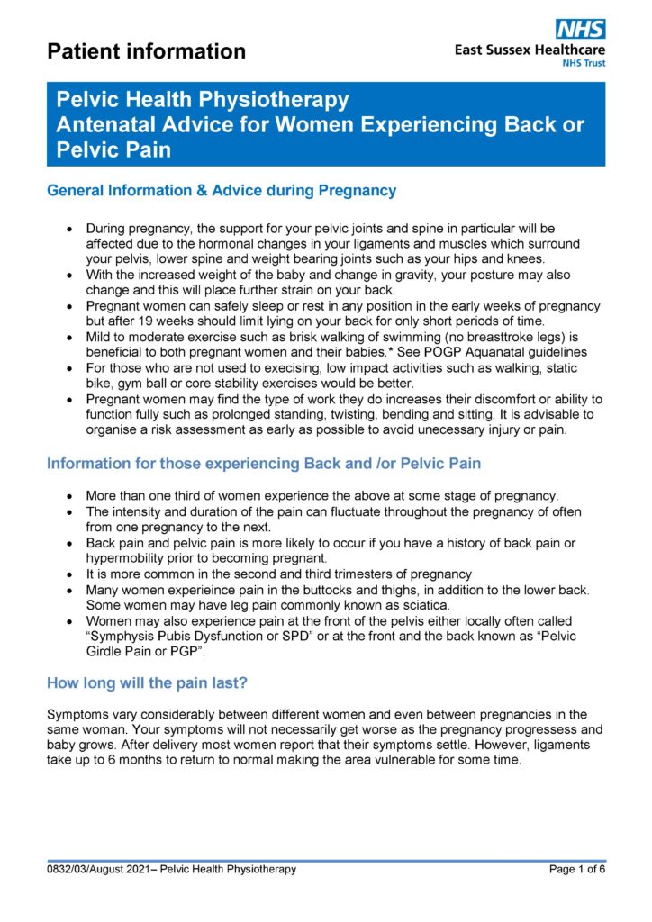 Physiotherapy Antenatal Advice for Women Experiencing Back or Pelvic Pain