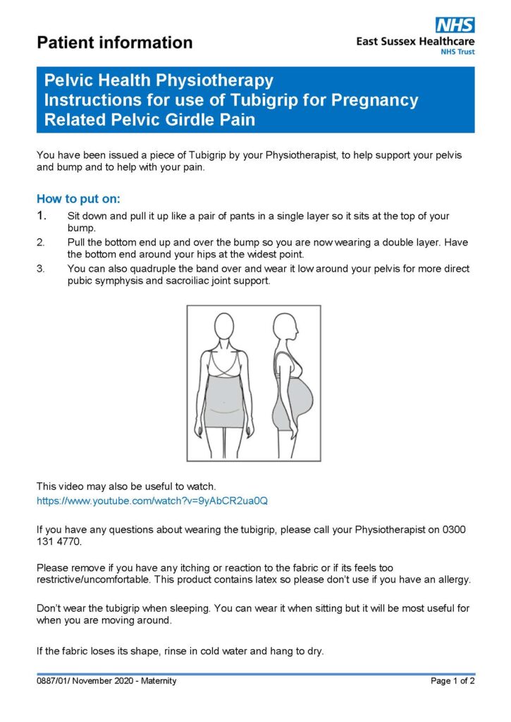 Physiotherapy Instructions For Use of Tubigrip For Pregnancy Related Pelvic Girdle Pain