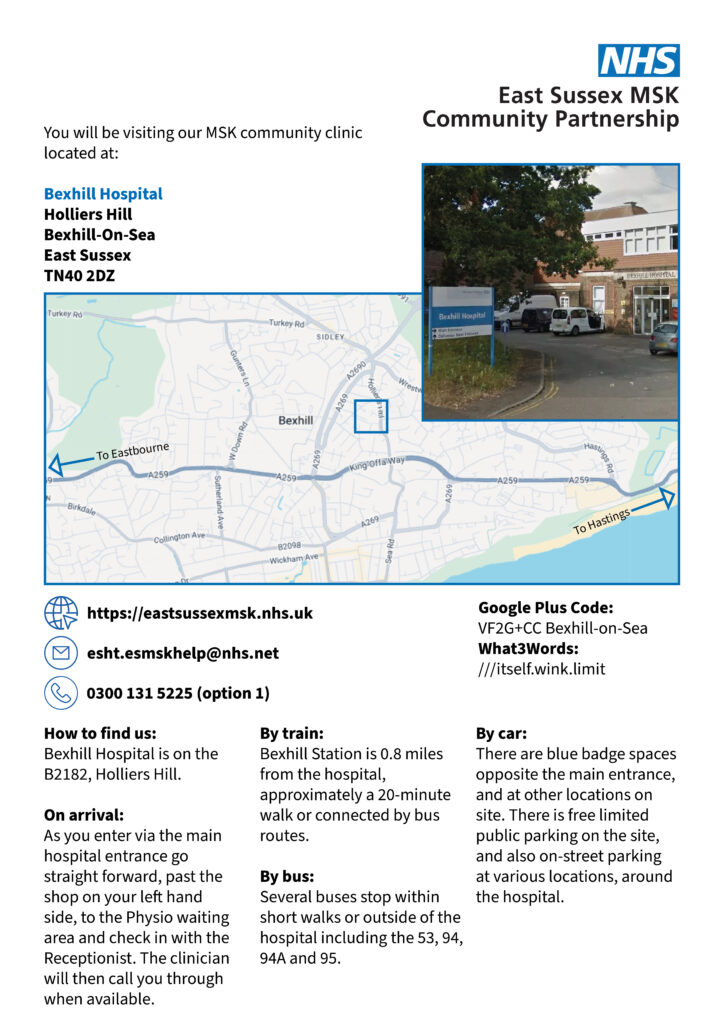 Bexhill Hospital map - Click the text below to download a PDF copy.