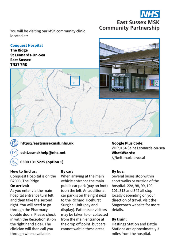Conquest Hospital map - Click the text below to download a PDF copy.