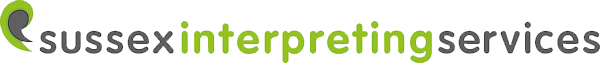 Logo of Sussex Interpreting Services, the organisation we work with to provide spoken language interpreting and translation services. The design features their green and grey theme logo and text in lower case rounded font.