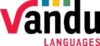 Logo of Vandu Languages, the organisation we work with to provide spoken language interpreting and translation services. The design features a red tick-like symbol and four coloured bars in blue, yellow, green, and teal above the name.